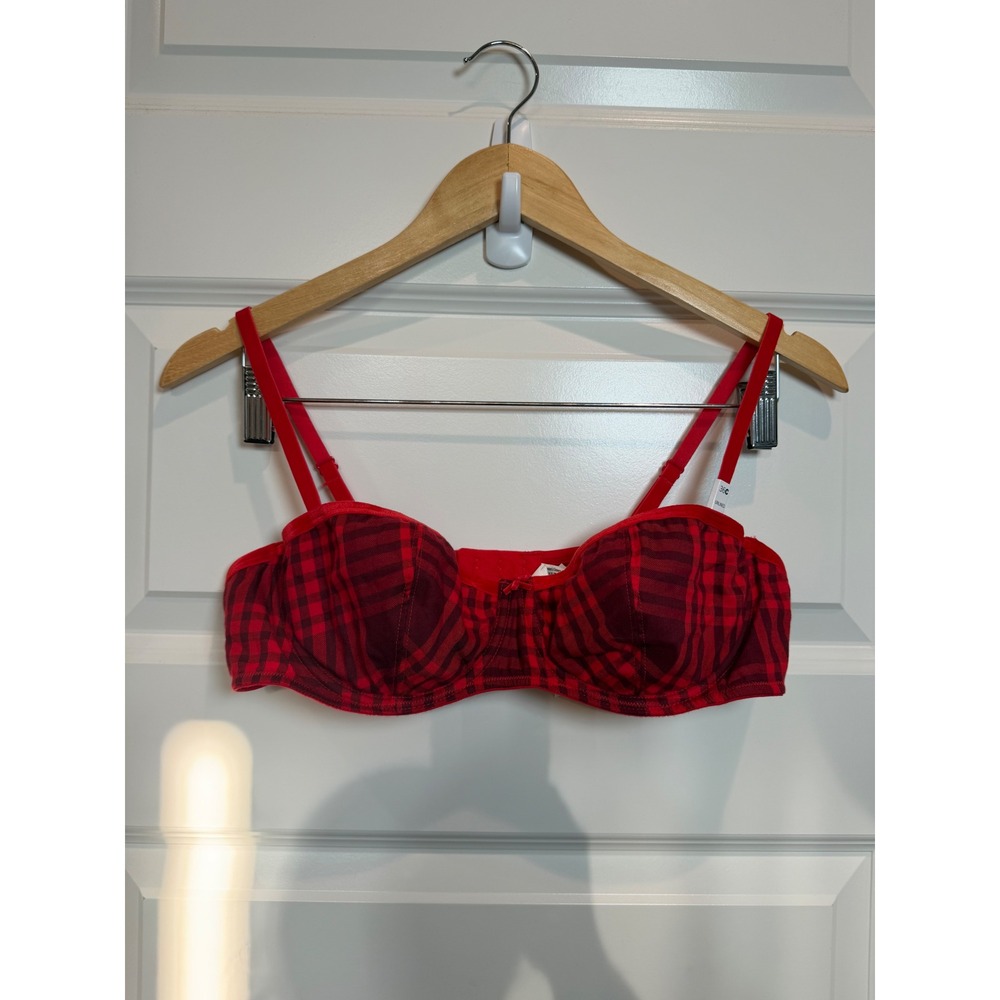 Victoria's Secret PINK Balconette Bra 36C Red Black Buffalo Plaid Unlined NEW